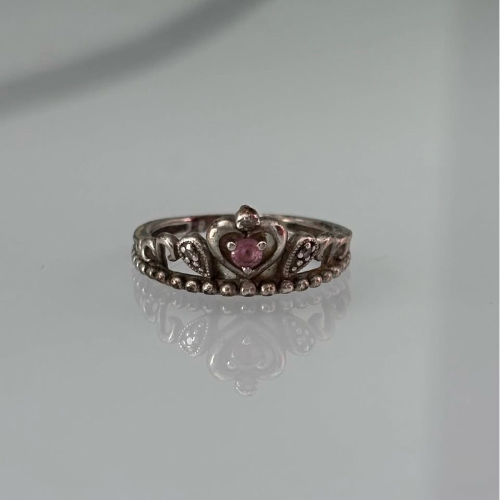 Pandora Silver Heart Tiara Ring with Pink Stone
